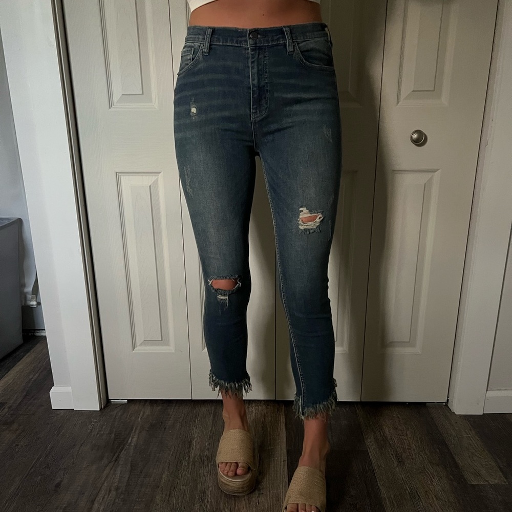 High Rise Skinny Fringe Jeans - Free People